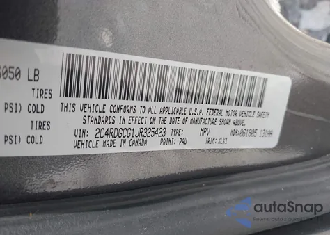 2018 Dodge Grand Caravan Sxt z USA, uszkodzony, nr VIN 2C4RDGCG1JR325423